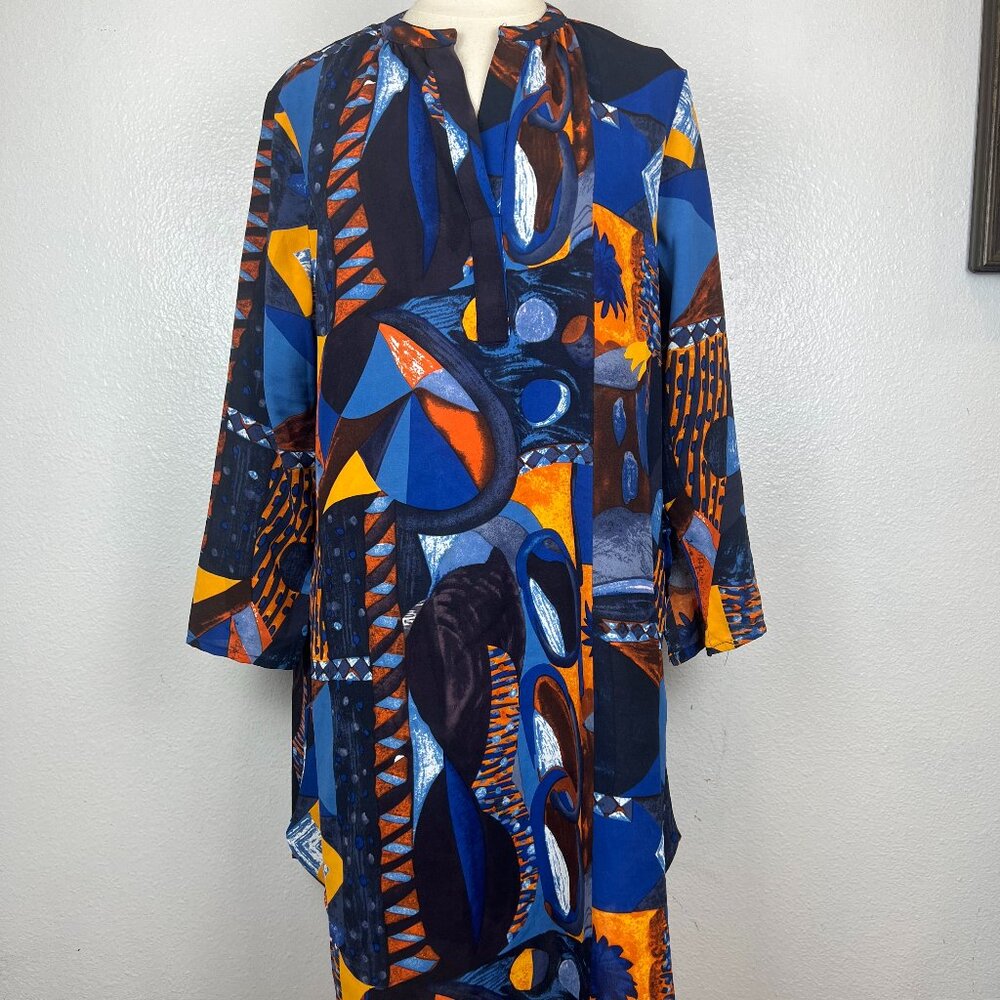 TOV Los Angeles Multicolor Midi Geometric print Shirt Dress SZ L (40)